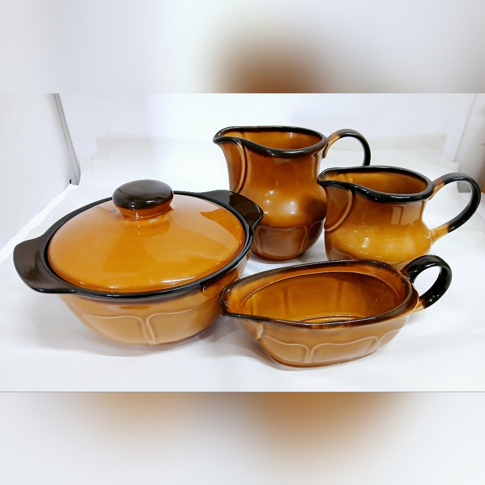 Vintage Brown Polish Pottery Kitchen Set